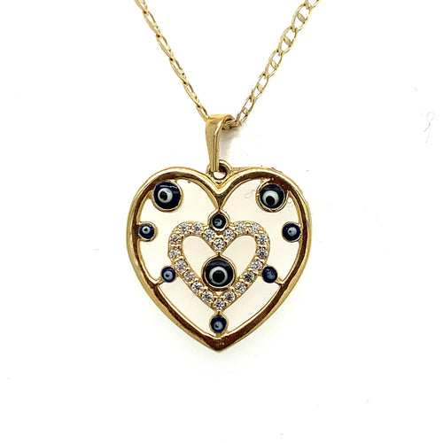 14K Gold Blue Evil Eye Cz Pendant