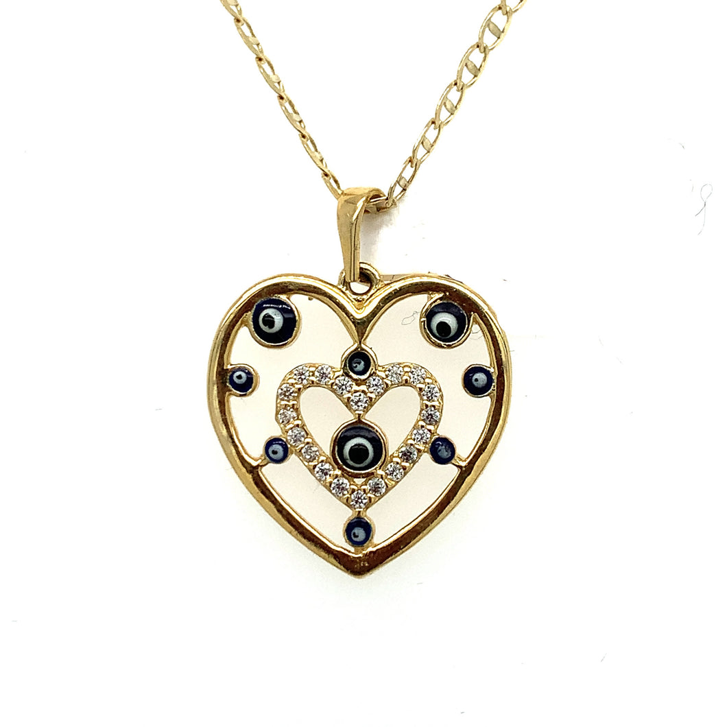 14K Gold Blue Evil Eye Cz Pendant