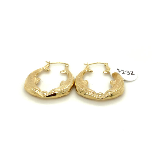 10K Gold Two Dolphins Earrings