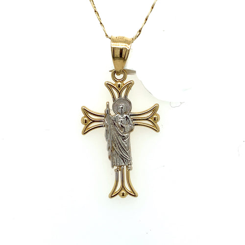 14K Gold Saint Jude Cross Pendant