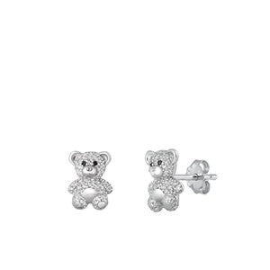 Silver CZ Earrings - Teddy Bear