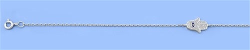 Sterling Silver Hamsa CZ Anklet