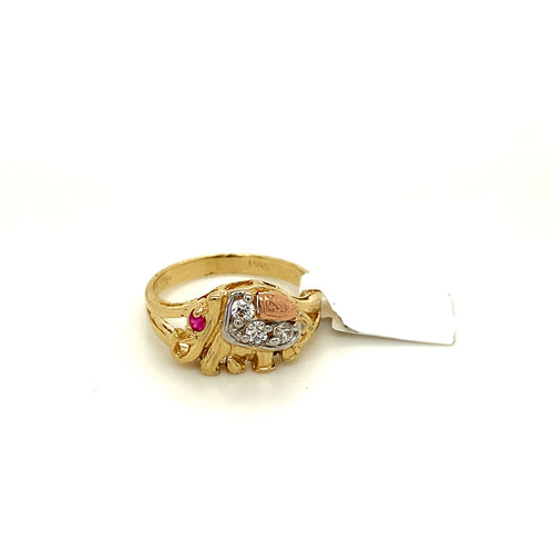 14K Gold Elephant Cz Ring