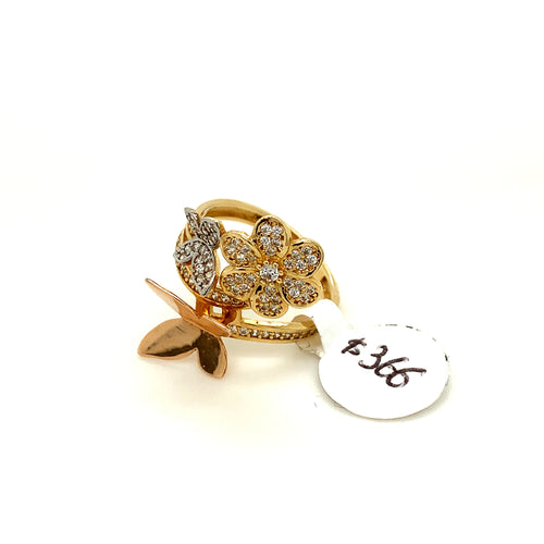 14K Gold Flower and Butterfly Cz Ring