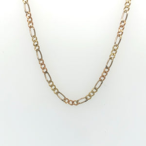14k Tri Gold Figaro Link Diamond Cut Chain