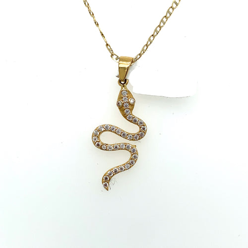 14K Gold Serpent Cz Pendant