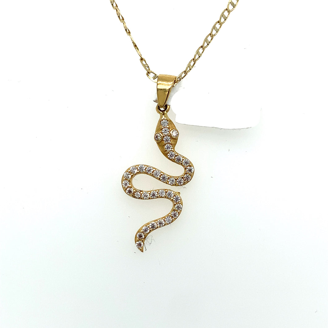 14K Gold Serpent Cz Pendant