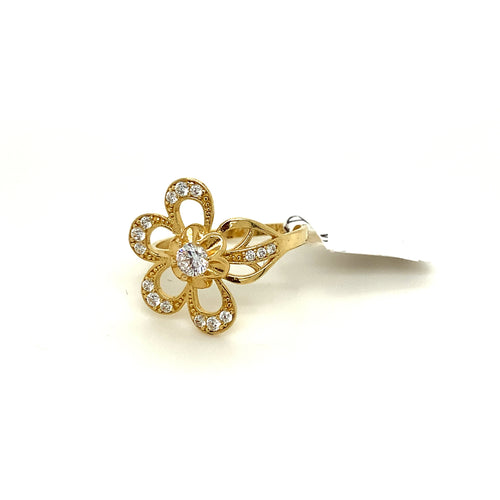 14K Gold Flower Cz Ring
