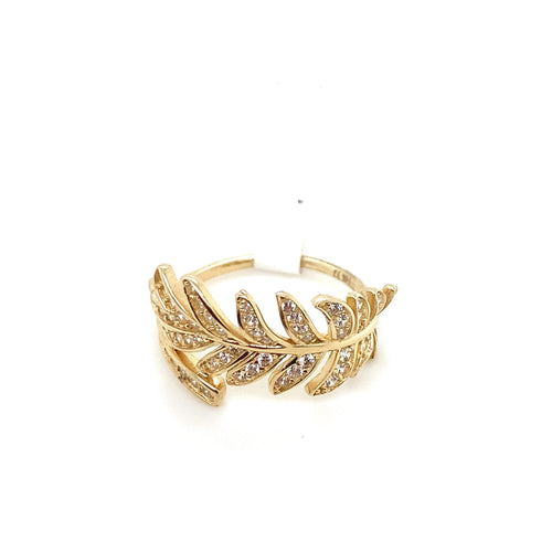 14K Gold Leaves Cz Ring