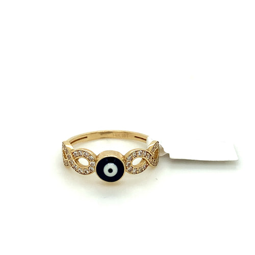 14K Gold Blue Evil Eye Cz Ring