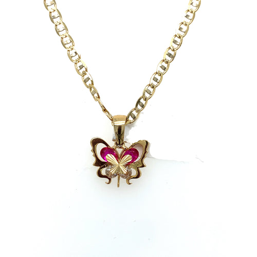 14K Gold Butterfly Cz Pendant
