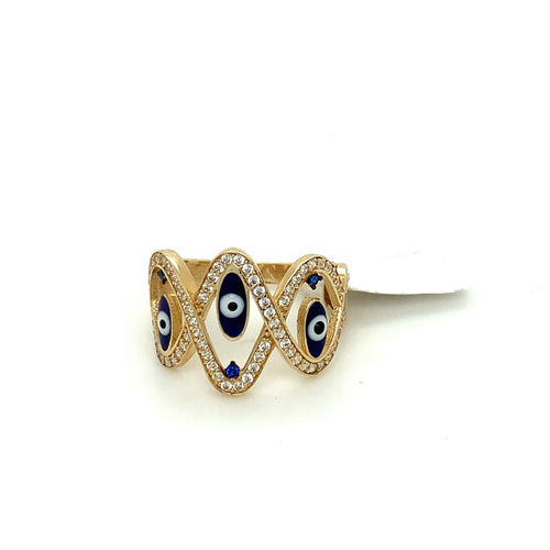 14K Gold Blue Evil Eye Cz Ring
