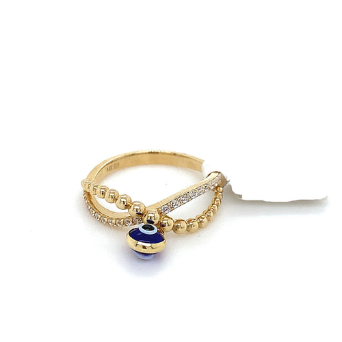 14K Gold Infinity Dangle Blue Eye Ring