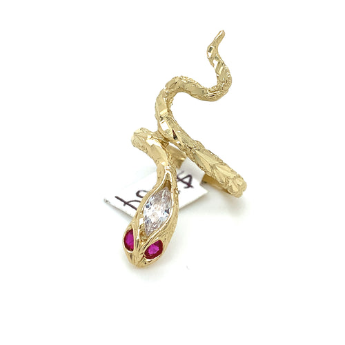 14K Gold Serpent Cz Ring