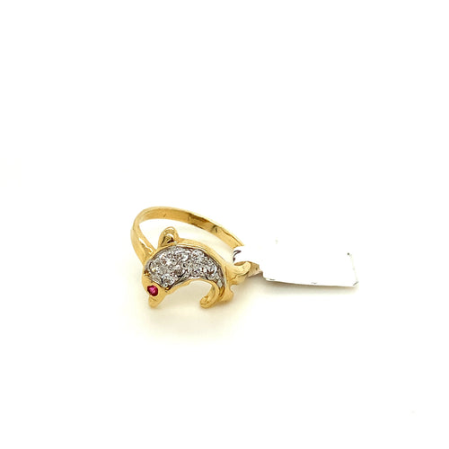 14K Gold Dolphin Cz Ring