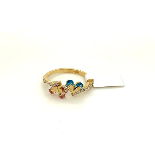 14K Gold Two Hearts Cz Ring