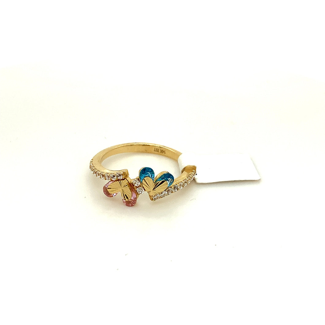 14K Gold Two Hearts Cz Ring