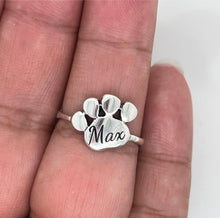 Load image into Gallery viewer, Customized Sterling Silver Paw Name Ring