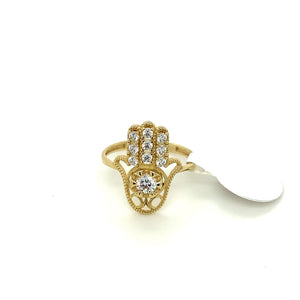 14K Gold Hamsa Hand Cz Ring
