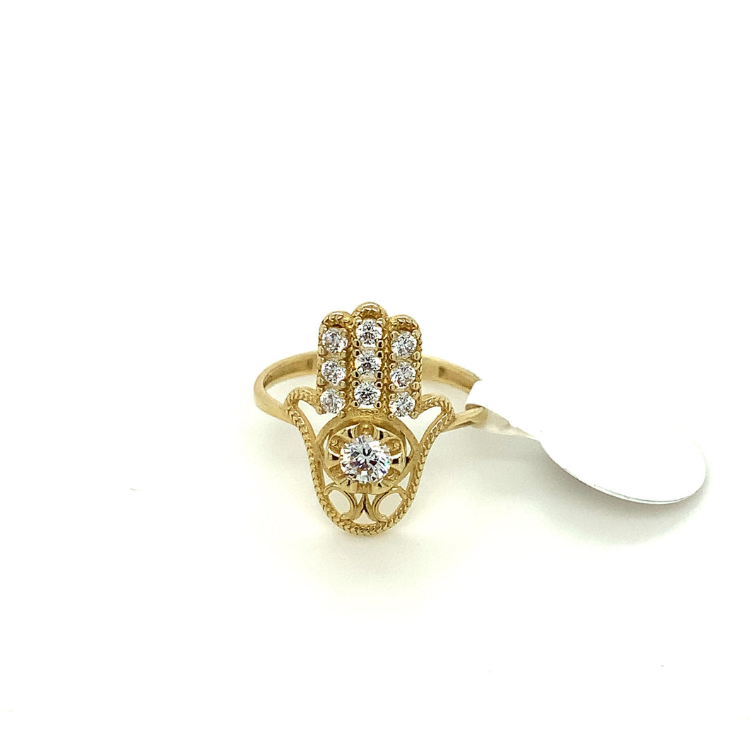 14K Gold Hamsa Hand Cz Ring