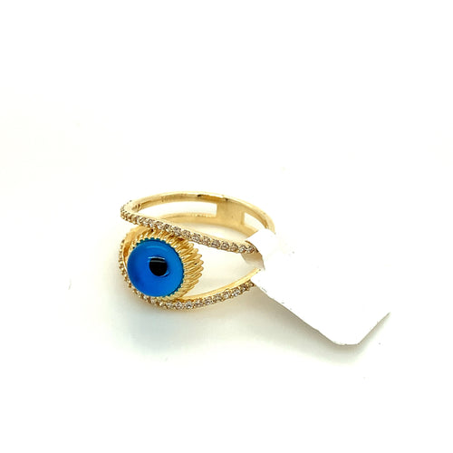 14K Gold Blue Evil Eye Ring