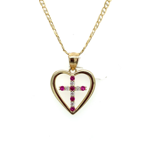 14K Gold Heart and Cross Pendant
