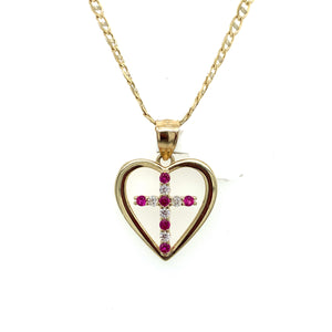 14K Gold Heart and Cross Pendant