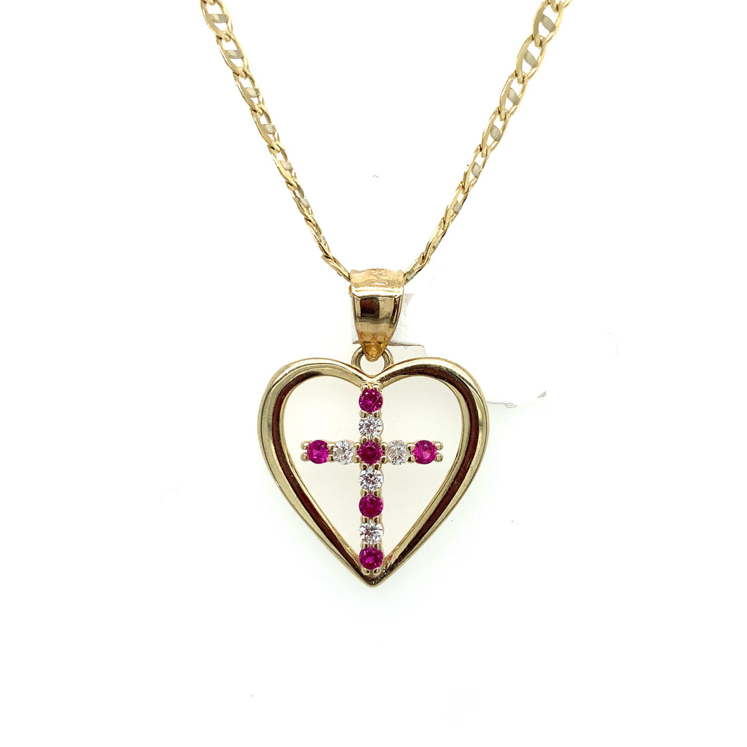14K Gold Heart and Cross Pendant