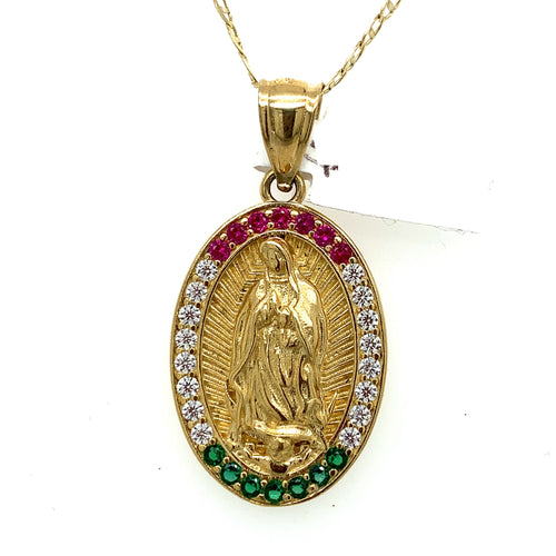 14K Gold Our Lady of Guadalupe Cz Pendant