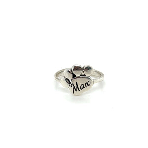 Customized Sterling Silver Paw Name Ring
