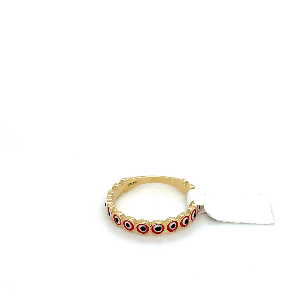 14K Gold Red Evil Eye Ring