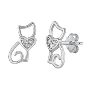 Sterling Silver Cat CZ Earring