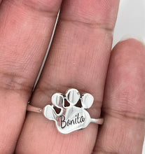 Load image into Gallery viewer, Customized Sterling Silver Paw Name Ring