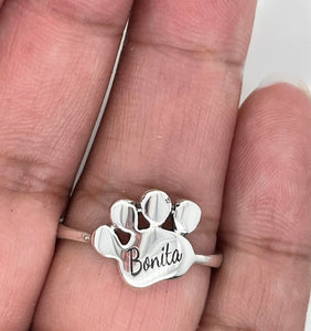 Customized Sterling Silver Paw Name Ring