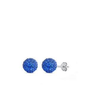 Sterling Silver Blue Crystal Ball Earring- 8mm