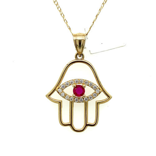 14K Gold Hamsa Eye Pendant