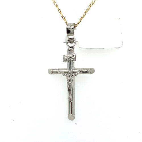 14K White Gold Cross Christ Pendant