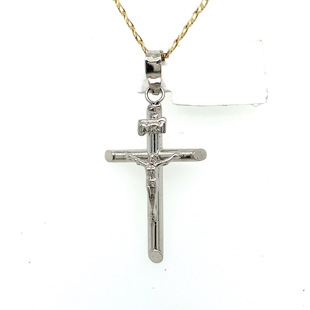 14K White Gold Cross Christ Pendant
