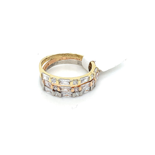 14K Gold Three Row Cz Ring