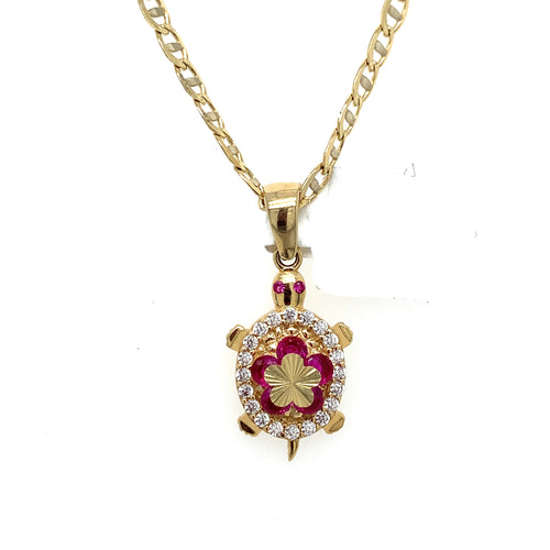 14K Gold Turtle Cz Pendant