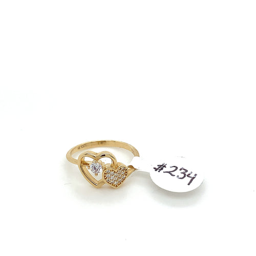 14K Gold Two Hearts Cz Ring