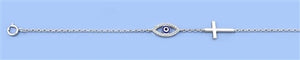 Sterling Silver Evil Eye & Cross Cz Bracelet