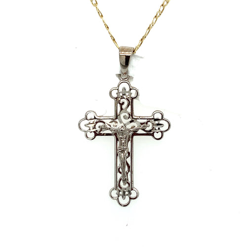14K White Gold Cross Pendant