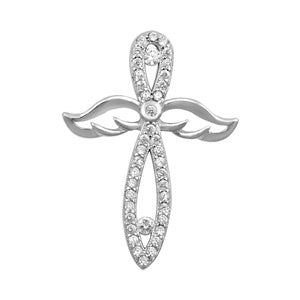 Silver Pendant W/CZ Cross w/ Wings
