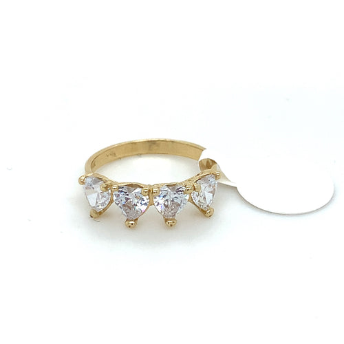 14K Gold Hearts Cz Ring