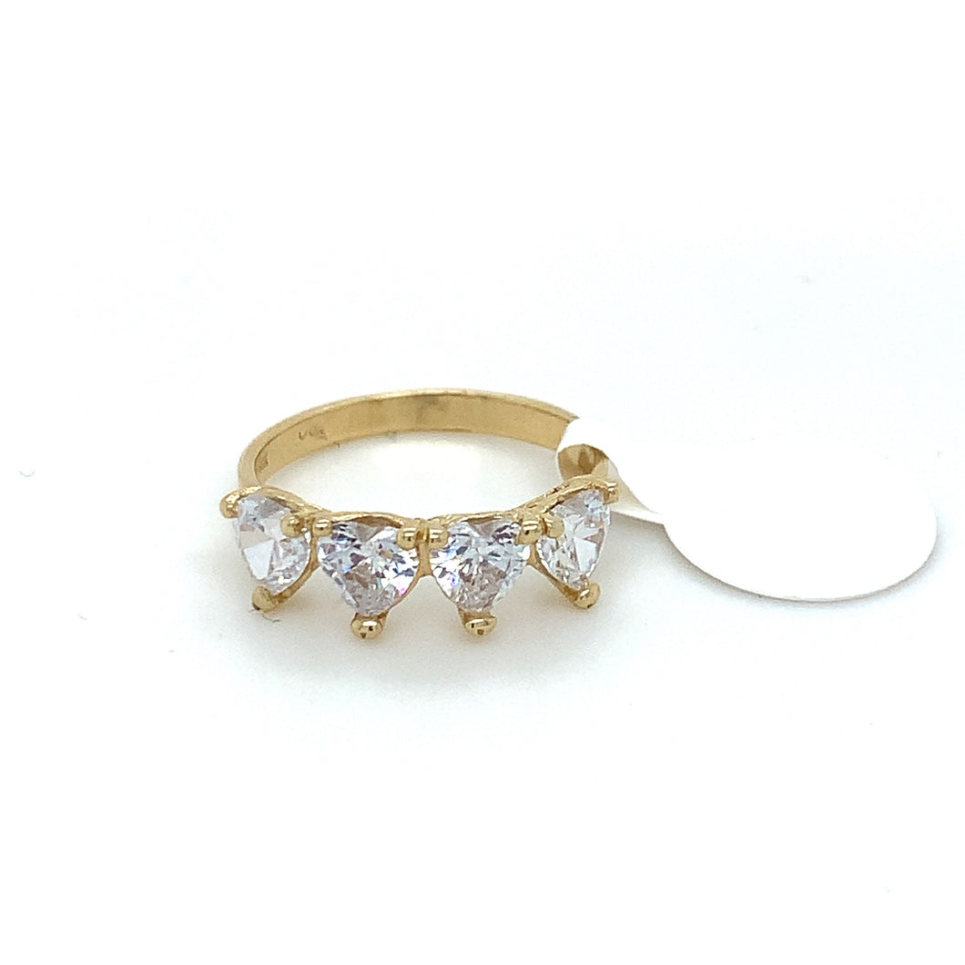 14K Gold Hearts Cz Ring