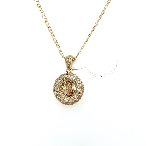 14K Gold Our Lady of Guadalupe Cz Pendant