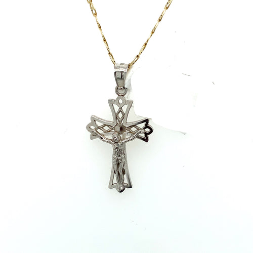 14K White Gold Cross