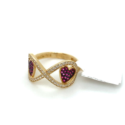14K Gold Infinity with Hearts Cz Ring