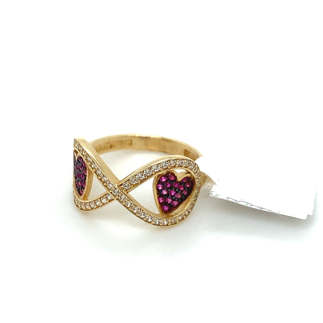 14K Gold Infinity with Hearts Cz Ring